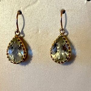 14 K Gold Drop Earrings with Natural Green Amethyst.